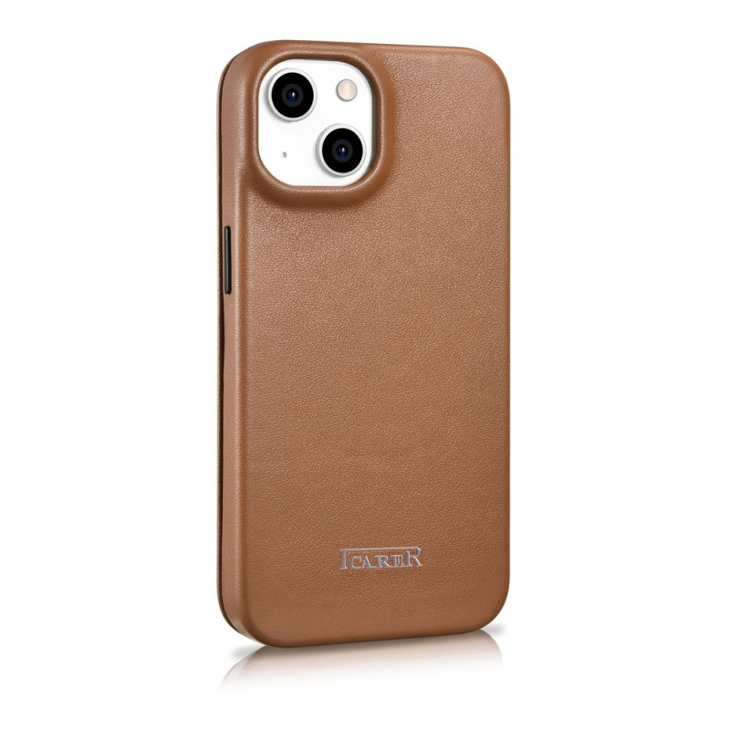 iCarer CE Premium Leather Folio Case capa tipo livro magnética para iPhone 14 Plus, MagSafe, castanha (WMI14220715-BN)
