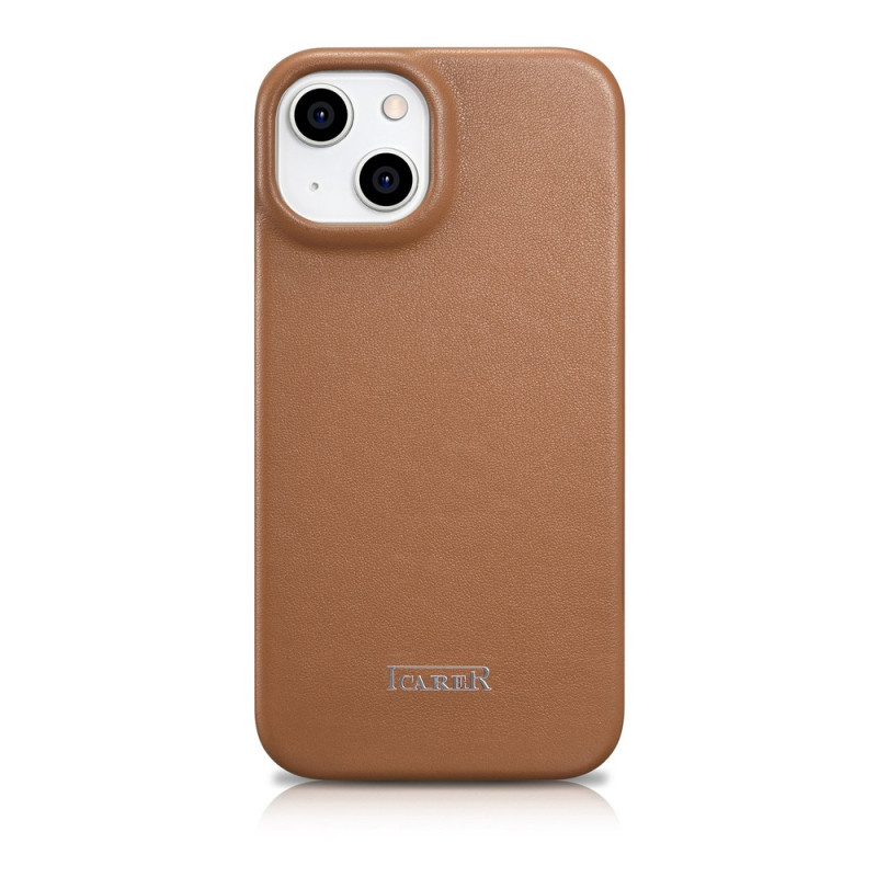 iCarer CE Premium Leather Folio Case capa tipo livro magnética para iPhone 14 Plus, MagSafe, castanha (WMI14220715-BN)