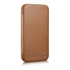 iCarer CE Premium Leather Folio Case capa tipo livro magnética para iPhone 14 Plus, MagSafe, castanha (WMI14220715-BN)