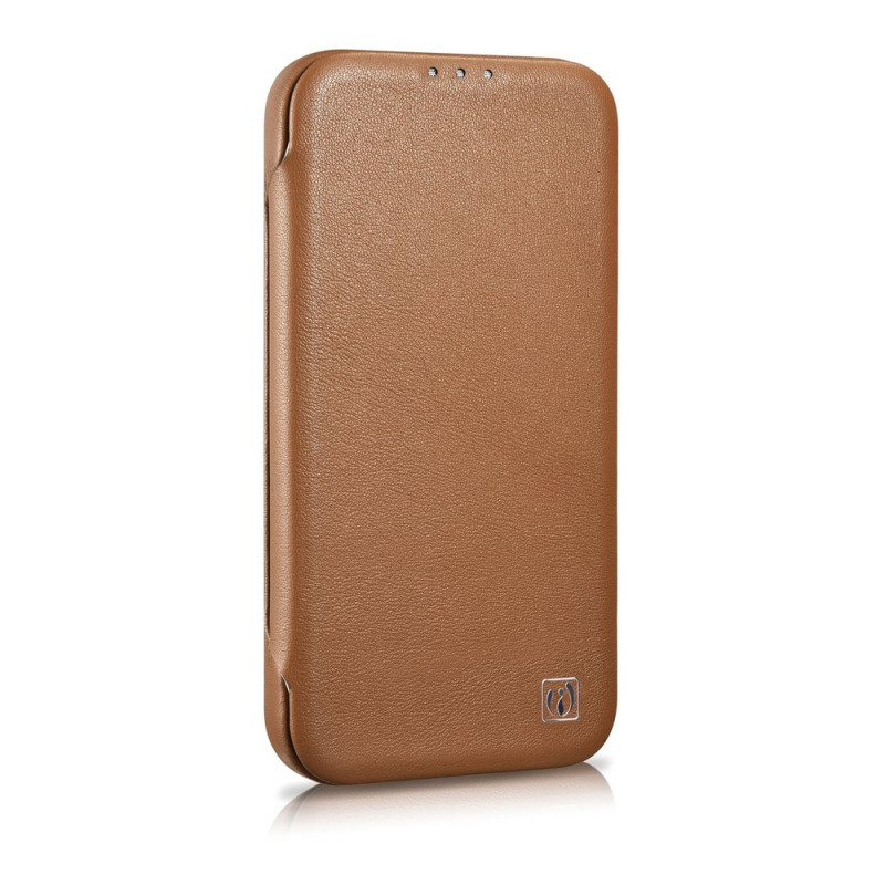 iCarer CE Premium Leather Folio Case capa tipo livro magnética para iPhone 14 Plus, MagSafe, castanha (WMI14220715-BN)