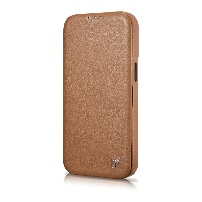 iCarer CE Premium Leather Folio Case capa tipo livro magnética para iPhone 14 Plus, MagSafe, castanha (WMI14220715-BN)