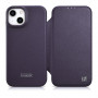 iCarer CE Premium Leather Folio Case capa tipo livro magnética para iPhone 14 Plus, MagSafe, roxa escura (WMI14220715-DP)