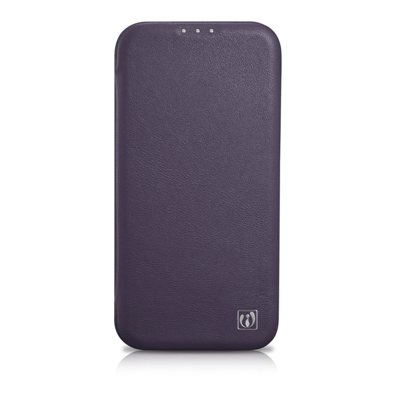 iCarer CE Premium Leather Folio Case capa tipo livro magnética para iPhone 14 Plus, MagSafe, roxa escura (WMI14220715-DP)