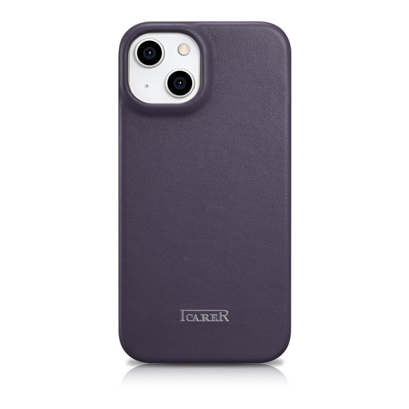 iCarer CE Premium Leather Folio Case capa tipo livro magnética para iPhone 14 Plus, MagSafe, roxa escura (WMI14220715-DP)