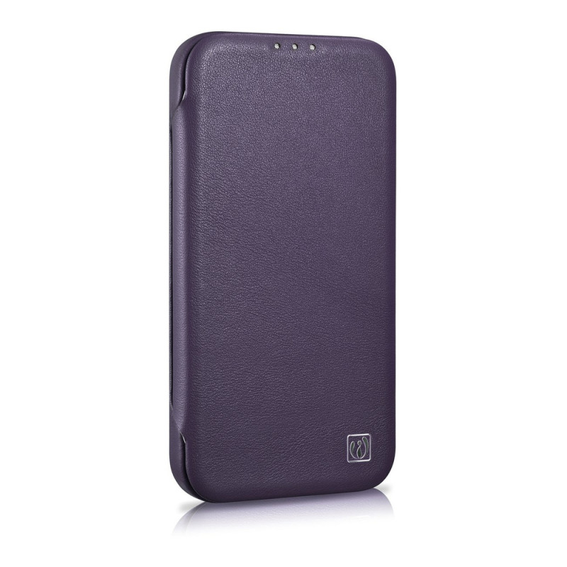 iCarer CE Premium Leather Folio Case capa tipo livro magnética para iPhone 14 Plus, MagSafe, roxa escura (WMI14220715-DP)