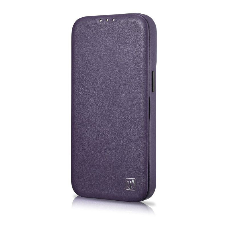 iCarer CE Premium Leather Folio Case capa tipo livro magnética para iPhone 14 Plus, MagSafe, roxa escura (WMI14220715-DP)