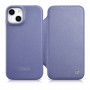 iCarer CE Premium Leather Folio Case capa tipo livro de pele para Apple iPhone 14 Plus / 15 Plus, MagSafe, roxa clara (ICR413)