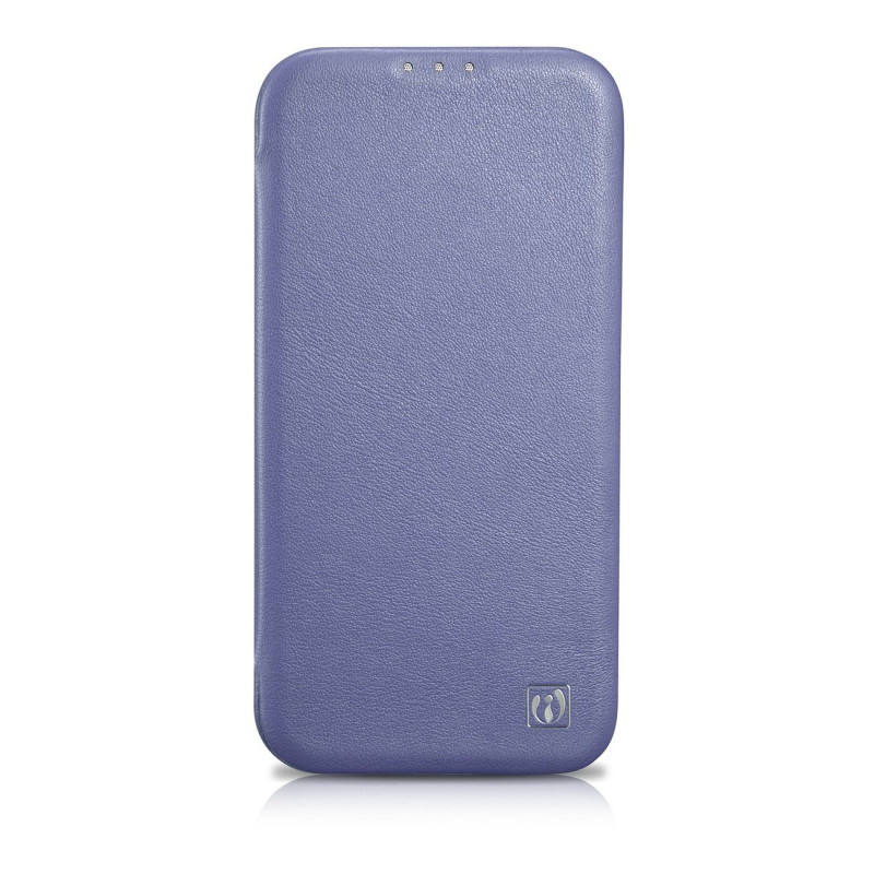 iCarer CE Premium Leather Folio Case capa tipo livro de pele para Apple iPhone 14 Plus / 15 Plus, MagSafe, roxa clara (ICR413)