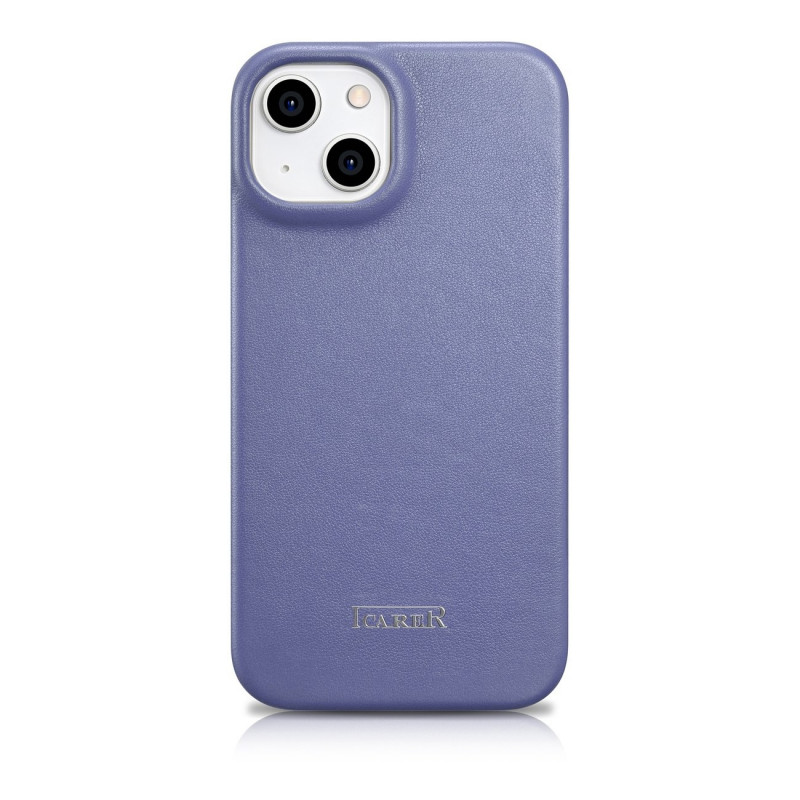 iCarer CE Premium Leather Folio Case capa tipo livro de pele para Apple iPhone 14 Plus / 15 Plus, MagSafe, roxa clara (ICR413)