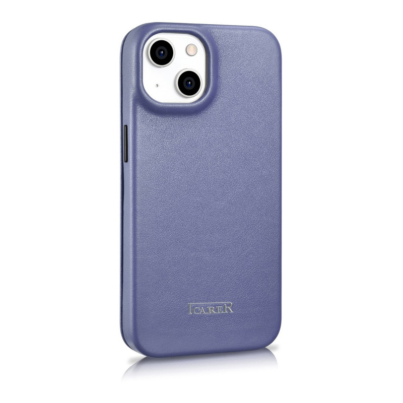 iCarer CE Premium Leather Folio Case capa tipo livro de pele para Apple iPhone 14 Plus / 15 Plus, MagSafe, roxa clara (ICR413)