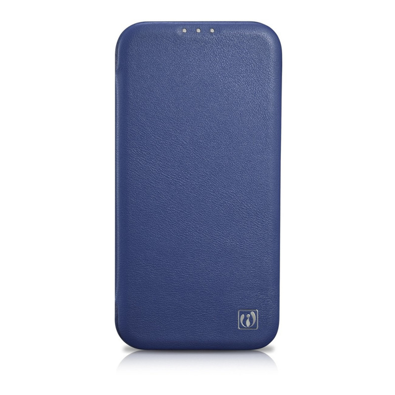 iCarer CE Premium Leather Folio Case capa tipo livro magnética para iPhone 14 Plus, MagSafe, azul (WMI14220715-BU)