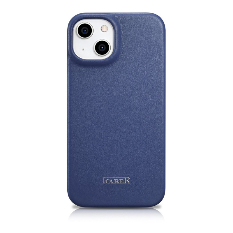 iCarer CE Premium Leather Folio Case capa tipo livro magnética para iPhone 14 Plus, MagSafe, azul (WMI14220715-BU)