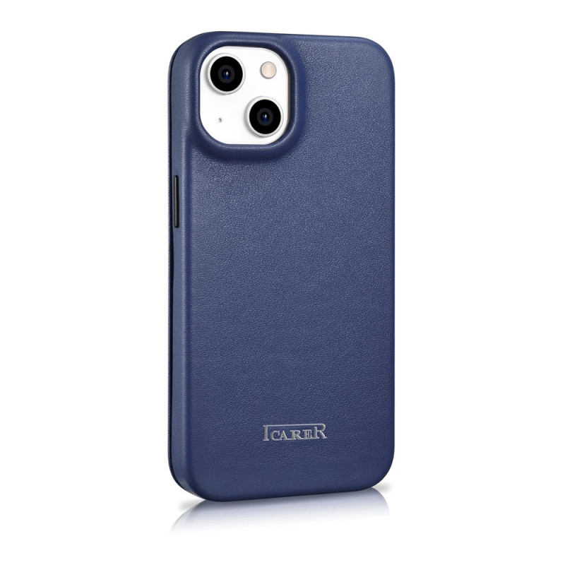 iCarer CE Premium Leather Folio Case capa tipo livro magnética para iPhone 14 Plus, MagSafe, azul (WMI14220715-BU)