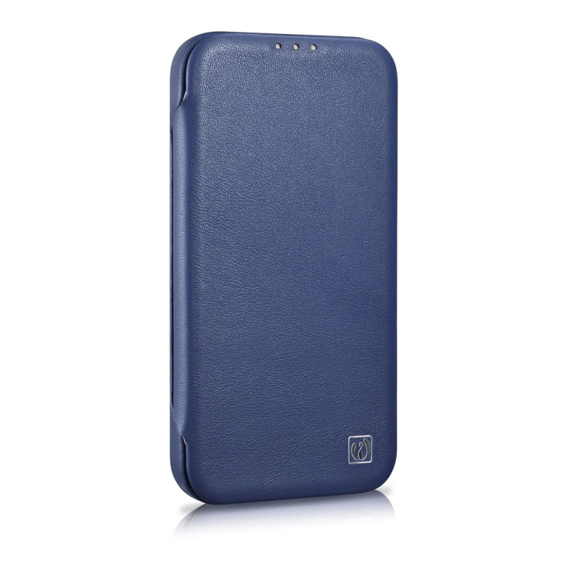 iCarer CE Premium Leather Folio Case capa tipo livro magnética para iPhone 14 Plus, MagSafe, azul (WMI14220715-BU)