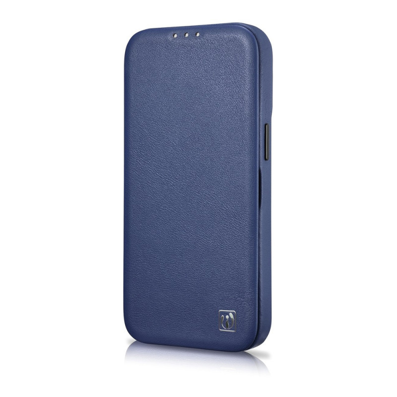 iCarer CE Premium Leather Folio Case capa tipo livro magnética para iPhone 14 Plus, MagSafe, azul (WMI14220715-BU)