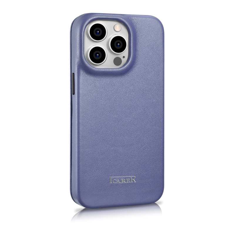 iCarer CE Premium Leather Folio Case capa tipo livro de pele para Apple iPhone 14 Pro Max, MagSafe, roxa clara (ICR419)