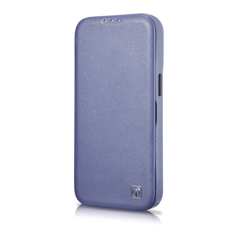 iCarer CE Premium Leather Folio Case capa tipo livro de pele para Apple iPhone 14 Pro Max, MagSafe, roxa clara (ICR419)