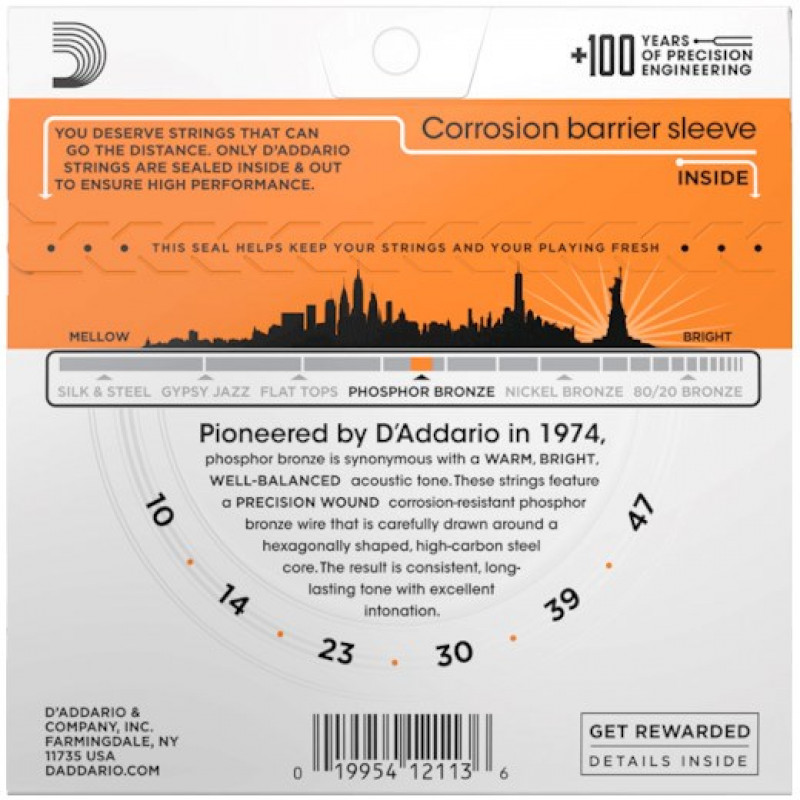 D'Addario EJ15 cordas para guitarra acústica, 10-47