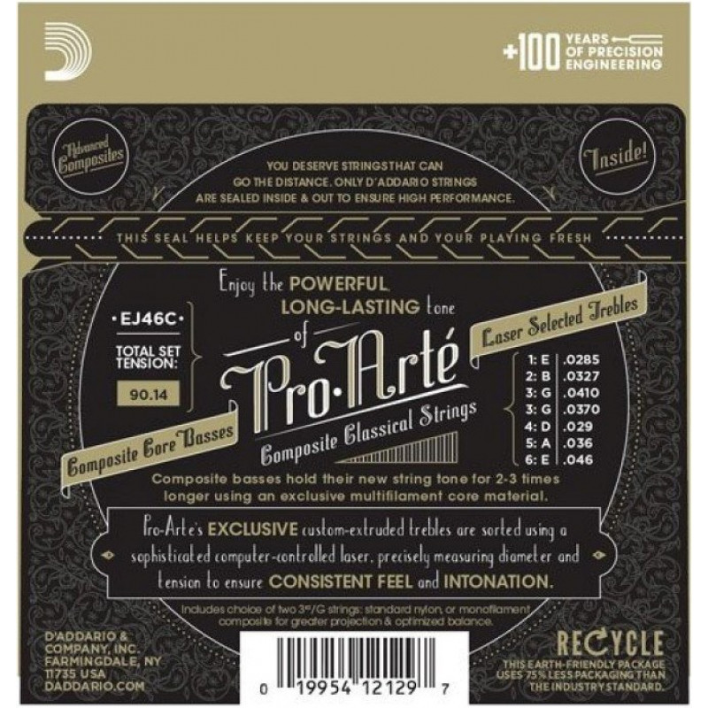 D'Addario EJ46 Pro-Arté cordas para guitarra clássica, tensão alta, 28-44