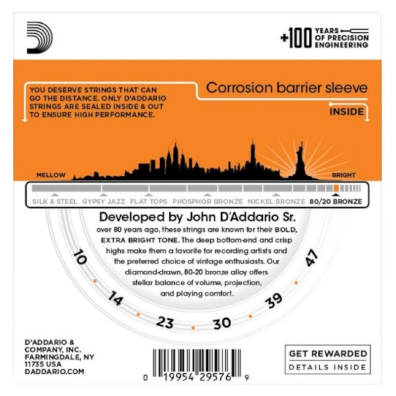 D'Addario EJ10 cordas para guitarra acústica, 10-47
