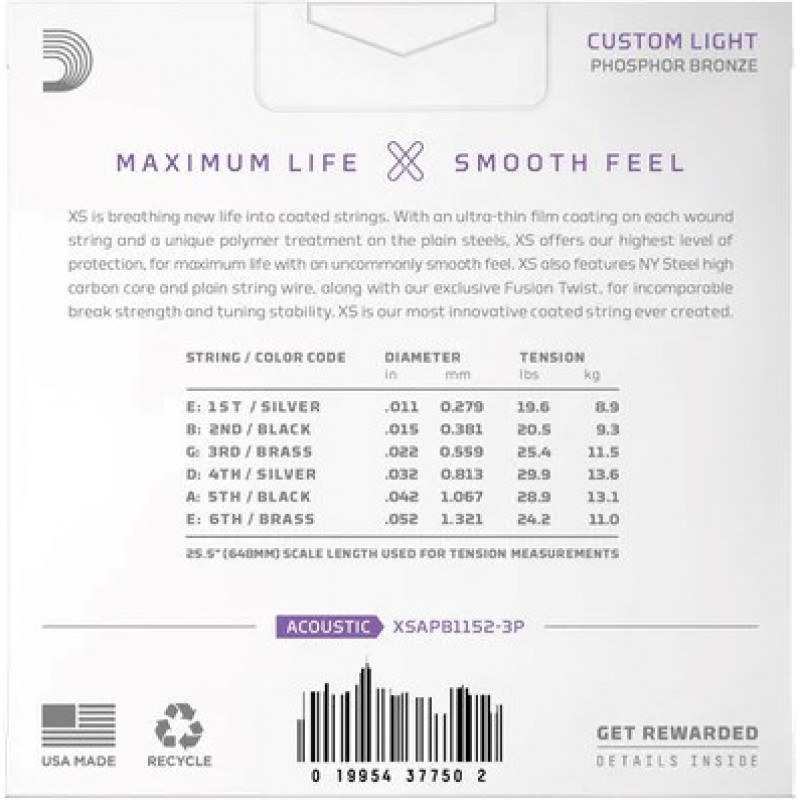 D'Addario XSAPB1152 cordas para guitarra acústica, 11–52