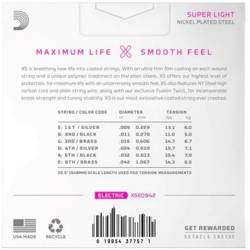 D'Addario XSE0942 cordas para guitarra elétrica, Super Light 9–42