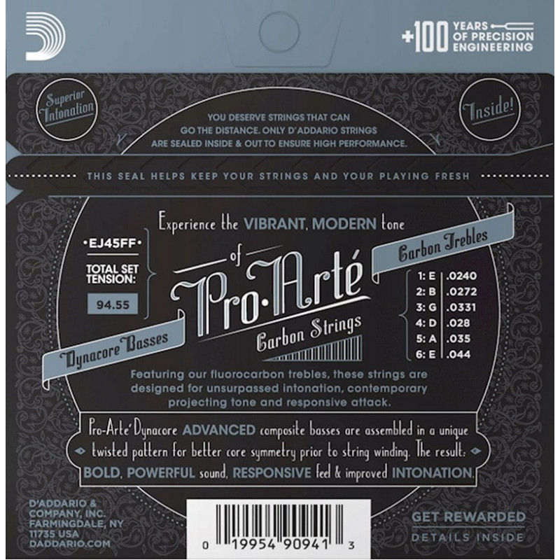 D'Addario EJ45FF Pro-Arté Carbon cordas para guitarra clássica