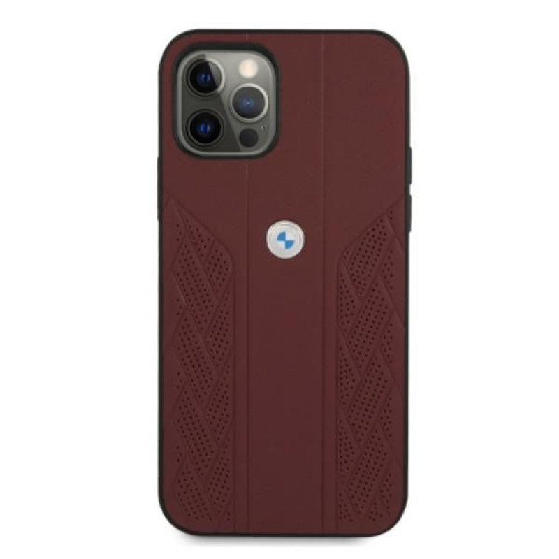 BMW BMHCP12MRSPPR Curve Perforate capa rígida de pele para Apple iPhone 12 / 12 Pro, vermelha