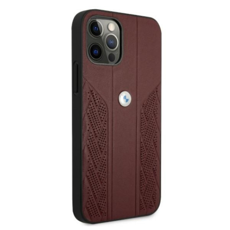 BMW BMHCP12MRSPPR Curve Perforate capa rígida de pele para Apple iPhone 12 / 12 Pro, vermelha