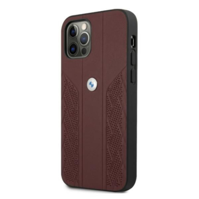 BMW BMHCP12LRSPPR Curve Perforate capa rígida de pele para Apple iPhone 12 Pro Max, vermelha