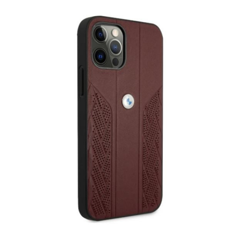 BMW BMHCP12LRSPPR Curve Perforate capa rígida de pele para Apple iPhone 12 Pro Max, vermelha