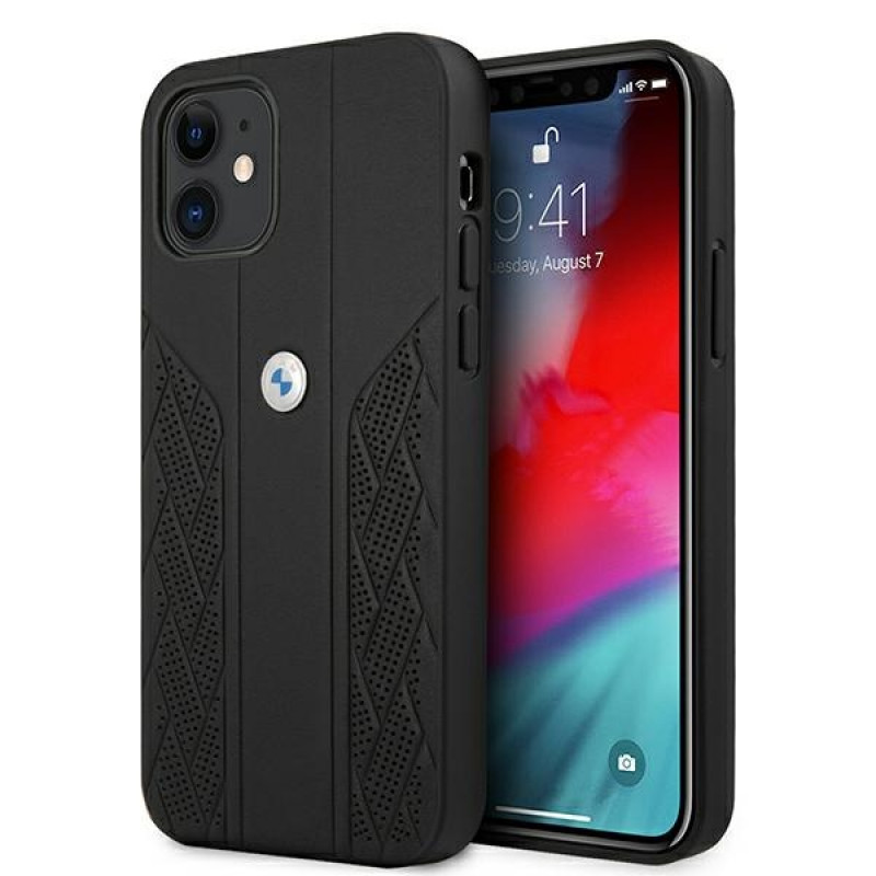 BMW BMHCP12SRSPPK Curve Perforate capa rígida de pele para Apple iPhone 12 mini, preta