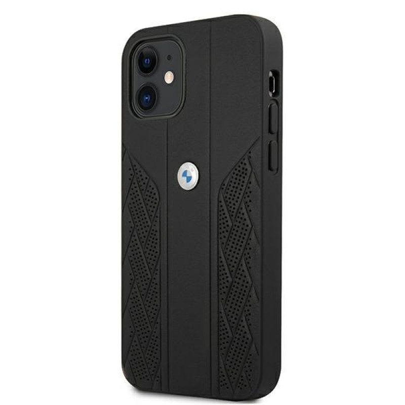 BMW BMHCP12SRSPPK Curve Perforate capa rígida de pele para Apple iPhone 12 mini, preta