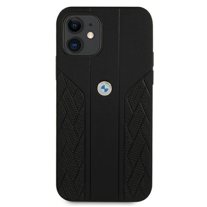 BMW BMHCP12SRSPPK Curve Perforate capa rígida de pele para Apple iPhone 12 mini, preta
