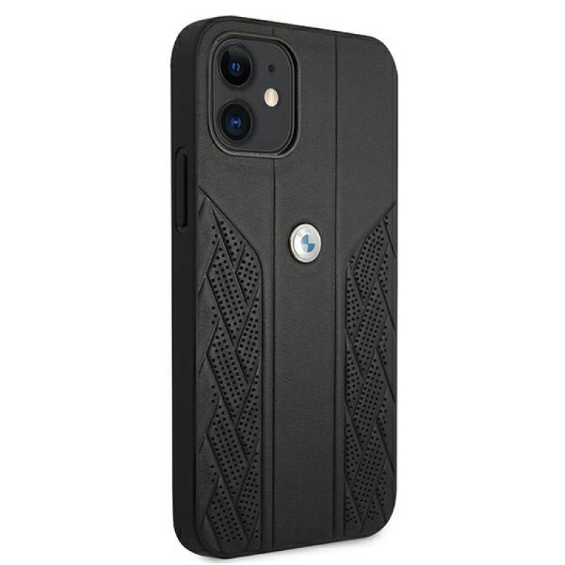 BMW BMHCP12SRSPPK Curve Perforate capa rígida de pele para Apple iPhone 12 mini, preta