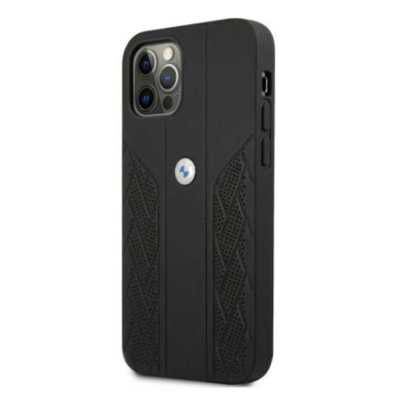 BMW BMHCP12MRSPPK Curve Perforate capa rígida de pele para Apple iPhone 12 / 12 Pro, preta
