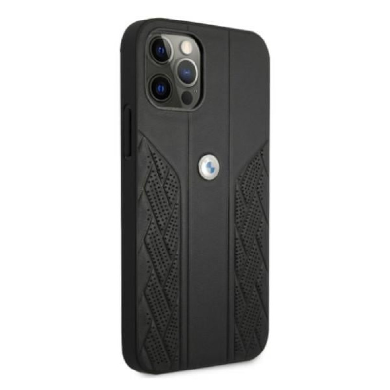 BMW BMHCP12MRSPPK Curve Perforate capa rígida de pele para Apple iPhone 12 / 12 Pro, preta