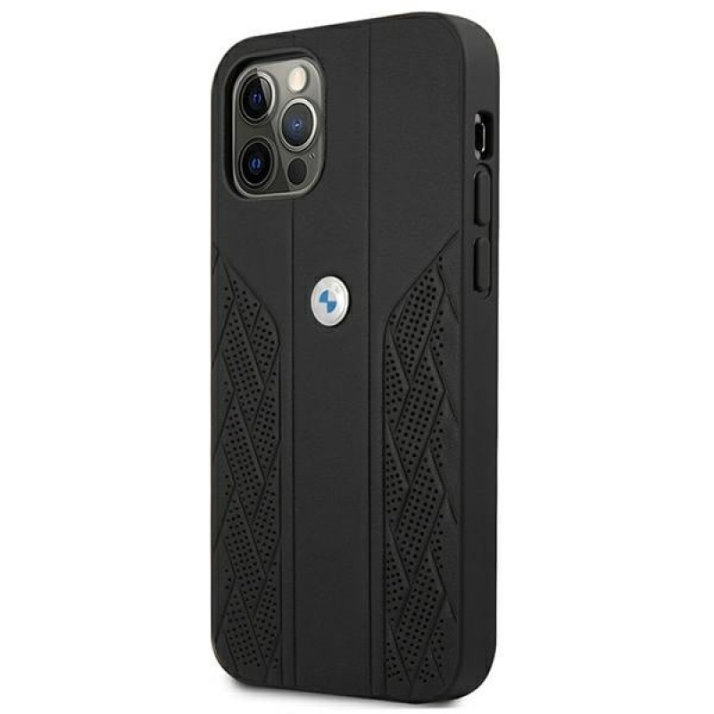 BMW BMHCP12LRSPPK Curve Perforate capa rígida de pele para Apple iPhone 12 Pro Max, preta