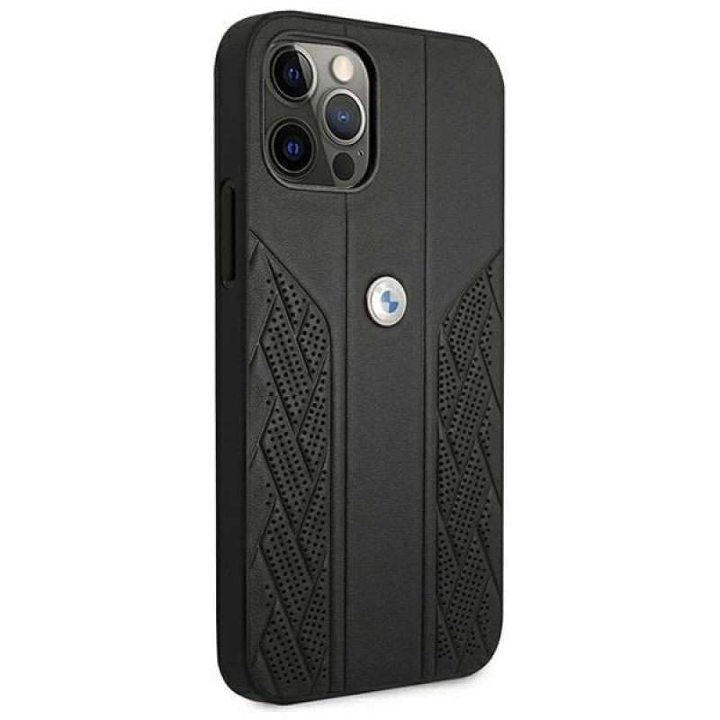 BMW BMHCP12LRSPPK Curve Perforate capa rígida de pele para Apple iPhone 12 Pro Max, preta