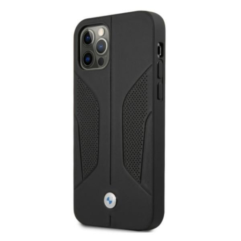 BMW BMHCP12MRSCSK Perforate Sides capa rígida de pele para Apple iPhone 12 / 12 Pro, preta