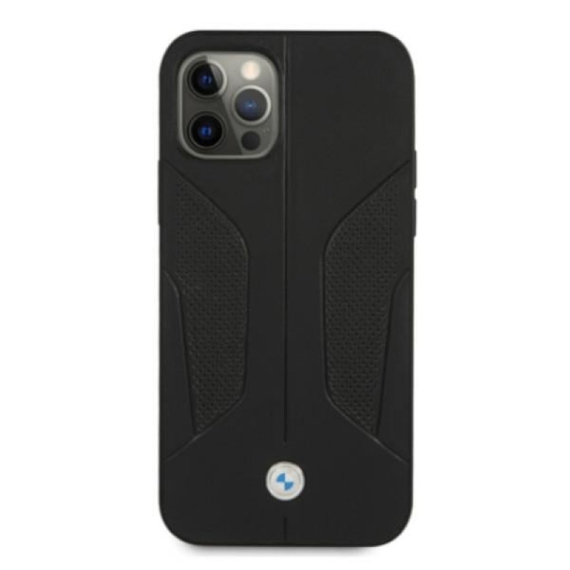BMW BMHCP12MRSCSK Perforate Sides capa rígida de pele para Apple iPhone 12 / 12 Pro, preta