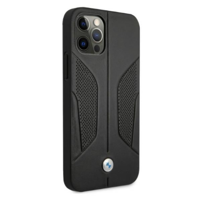 BMW BMHCP12MRSCSK Perforate Sides capa rígida de pele para Apple iPhone 12 / 12 Pro, preta