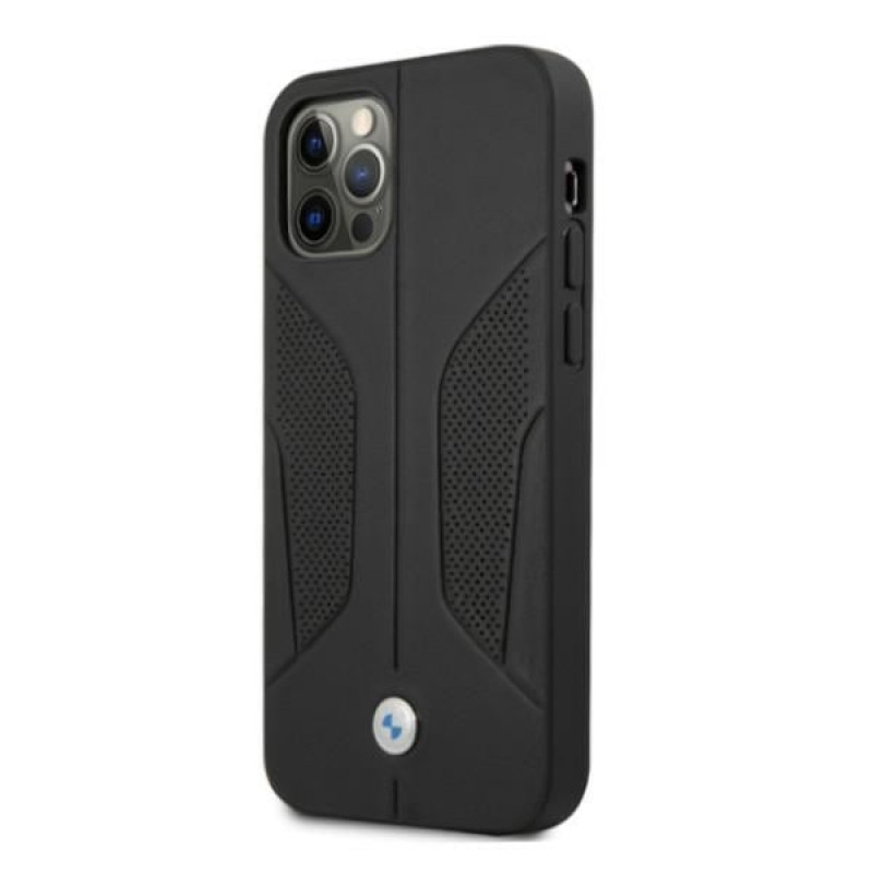 BMW BMHCP12LRSCSK Perforate Sides capa rígida de pele para Apple iPhone 12 Pro Max, preta