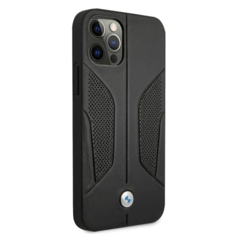 BMW BMHCP12LRSCSK Perforate Sides capa rígida de pele para Apple iPhone 12 Pro Max, preta