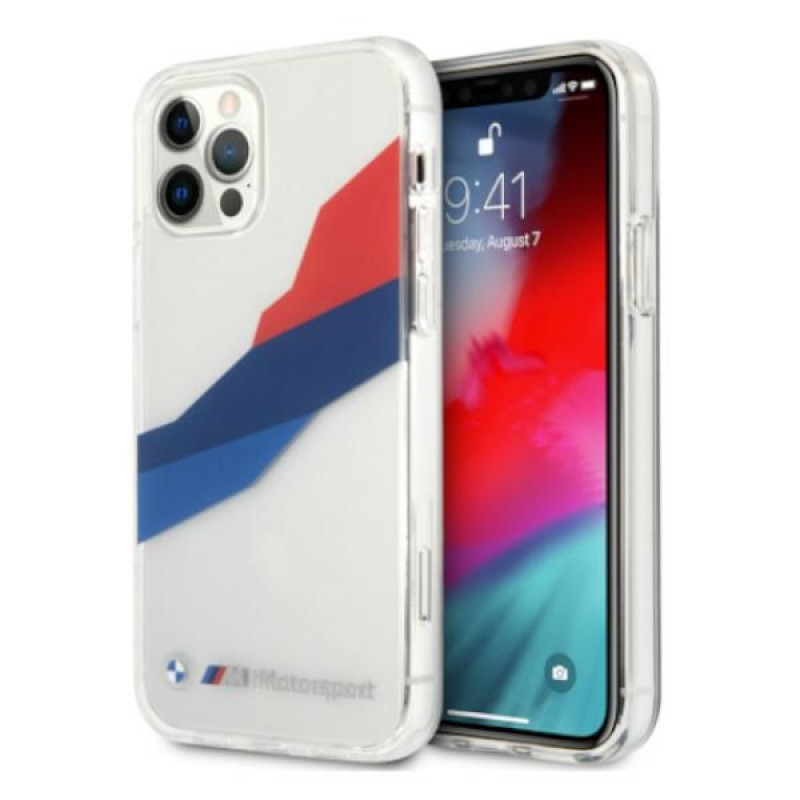 Capa rígida BMW BMHCP12LSKTGT Motorsport Tricolor para Apple iPhone 12 Pro Max, transparente