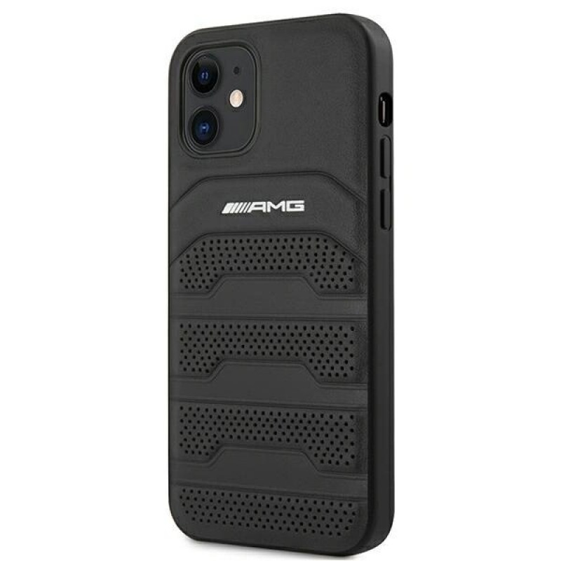 Capa rígida Mercedes-AMG AMHCP12SGSEBK Leather Debossed Lines para Apple iPhone 12 mini, preta