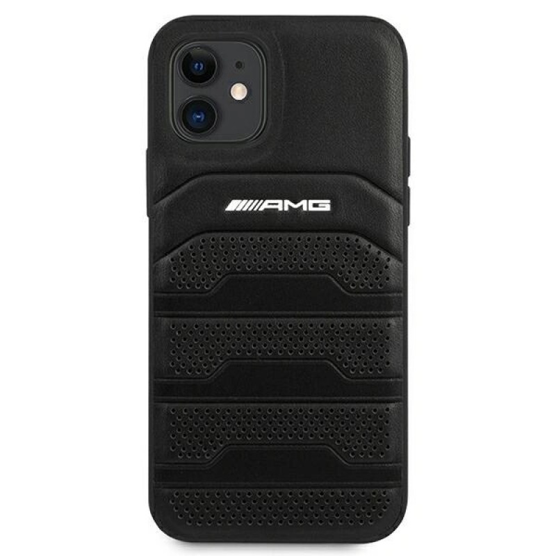 Capa rígida Mercedes-AMG AMHCP12SGSEBK Leather Debossed Lines para Apple iPhone 12 mini, preta