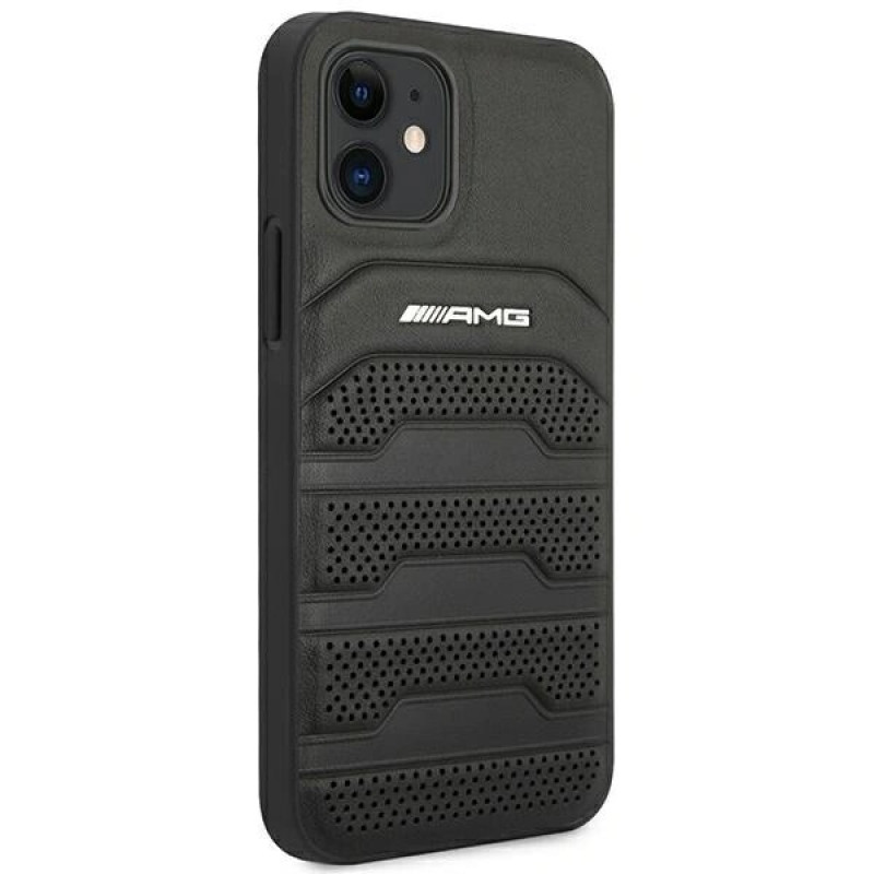 Capa rígida Mercedes-AMG AMHCP12SGSEBK Leather Debossed Lines para Apple iPhone 12 mini, preta