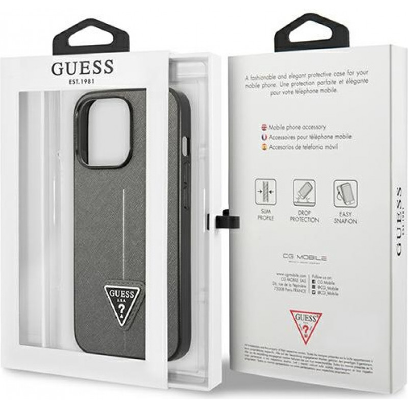 Guess GUHCP13LPSATLG capa rígida para Apple iPhone 13 Pro, Saffiano Triangle Logo, prateada