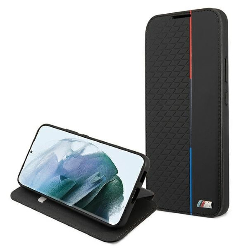 BMW BMBKS22MTRTBK capa tipo livro para Samsung Galaxy S22+, M Collection Triangles, preta